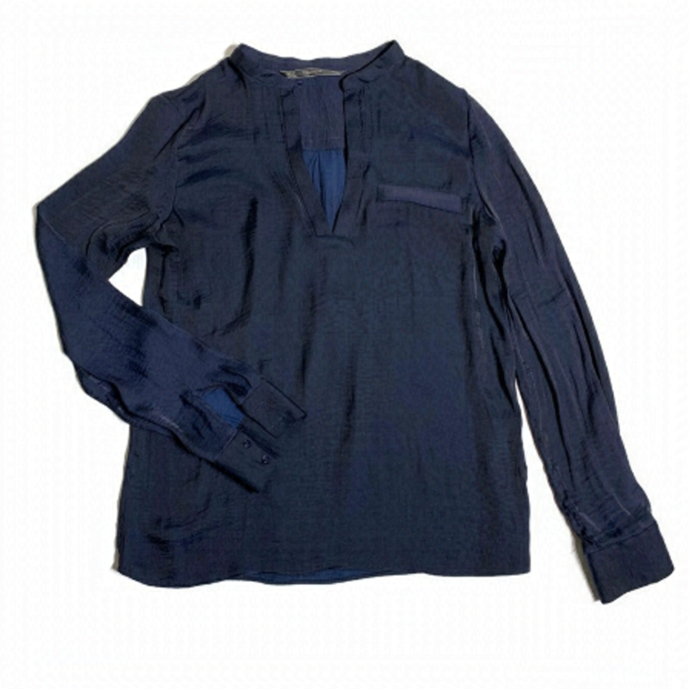 Zara XS navy blue‎ silky blouse